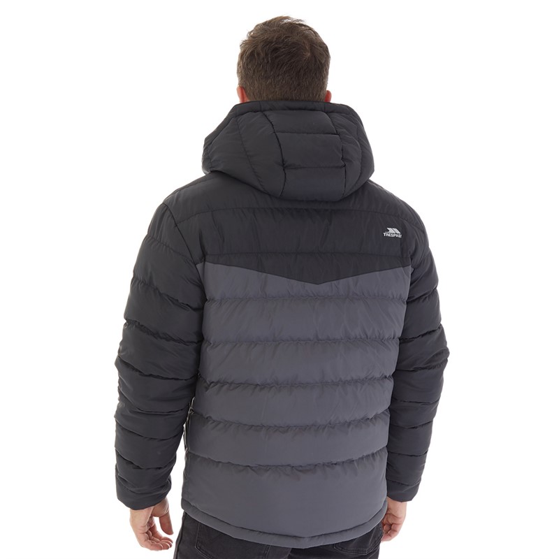 Buy Trespass Mens Oskar Padded Hooded Jacket Black Charcoal