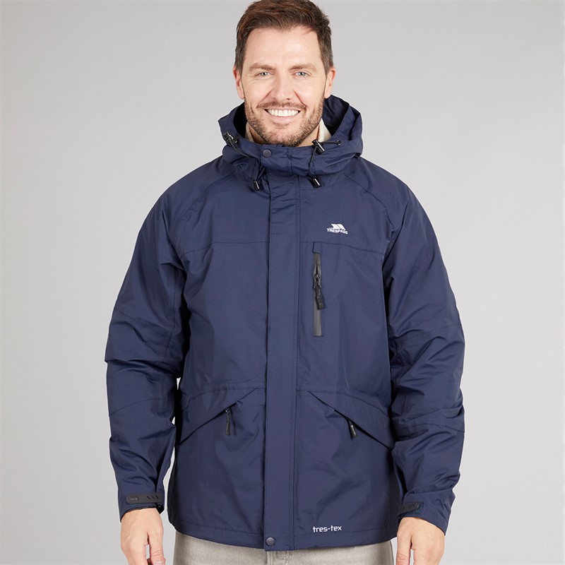 Trespass Mens Corvo Hooded Waterproof Shell Jacket Navy