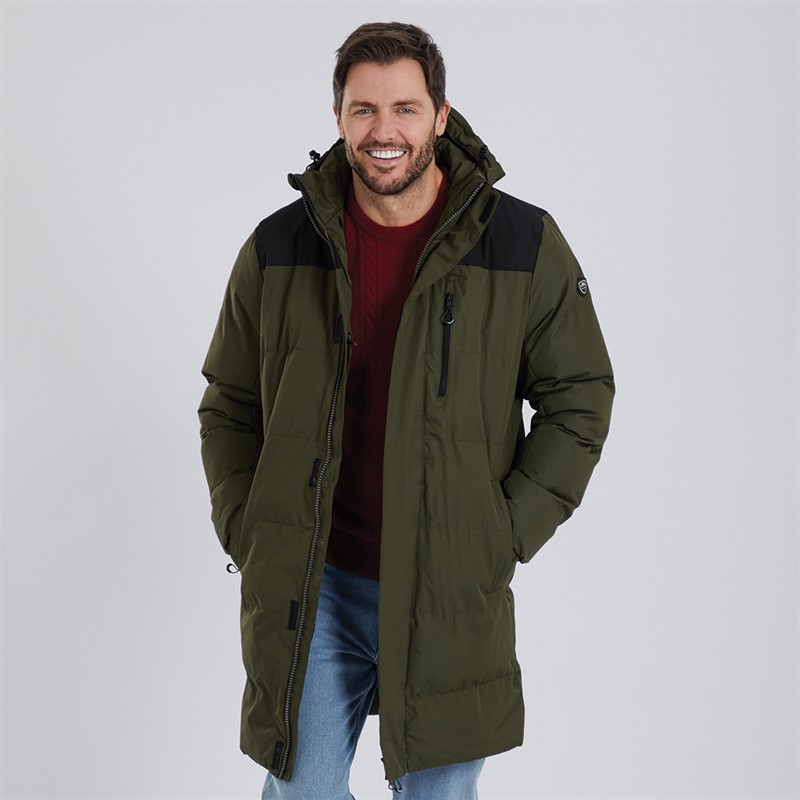 Trespass Mens Clipster Padded Hooded Long Jacket Dark Vine