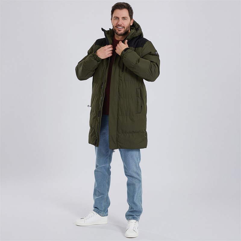 Trespass Mens Clipster Padded Hooded Long Jacket Dark Vine