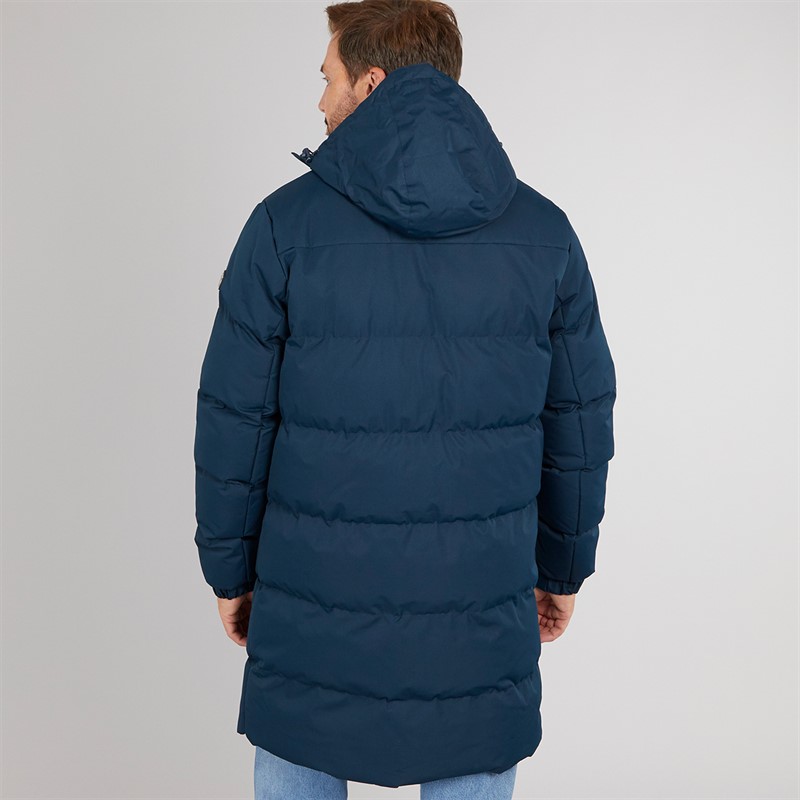 Trespass Herren Belvoir lange gesteppte Kapuzen wasserdichte Jacke Navy