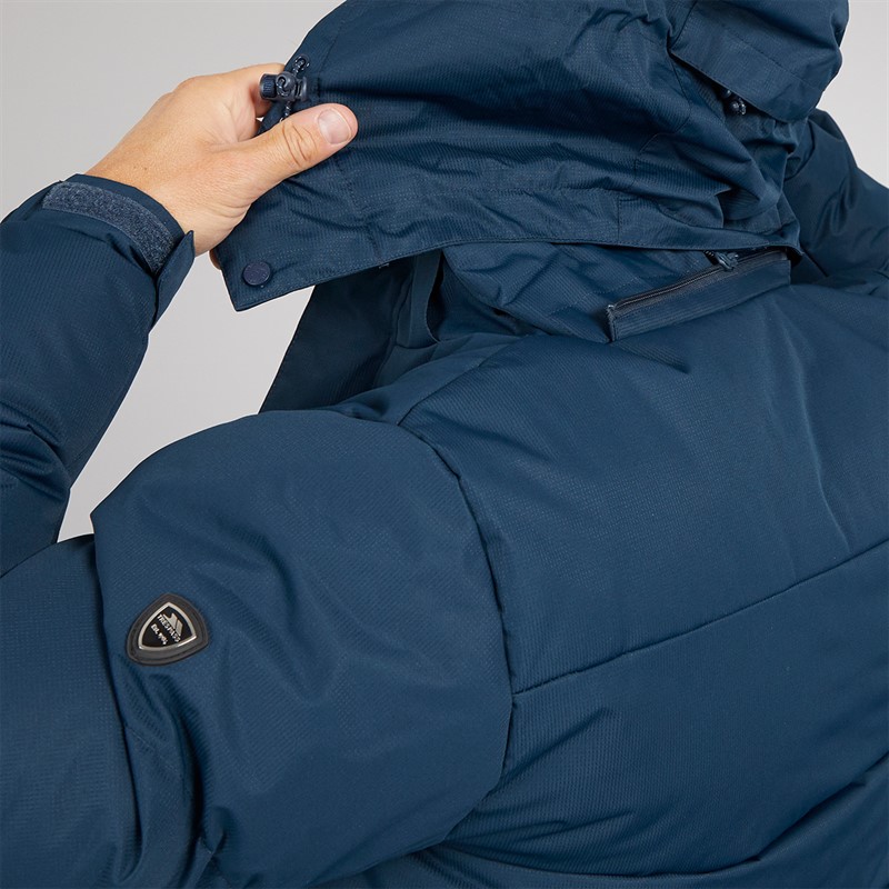 Trespass Herren Belvoir lange gesteppte Kapuzen wasserdichte Jacke Navy