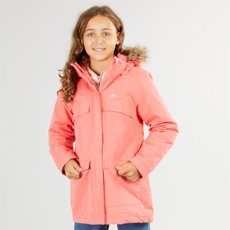 Trespass Girls Larission Insulated Waterproof Parka Soft Orange - Size 7/8Y