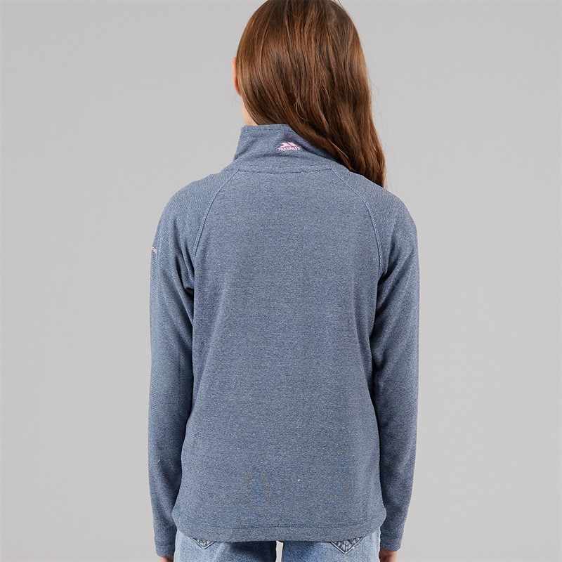 Trespass Junior Mädchen Meadows Half Zip Fleece Marineblau / Pink Logo