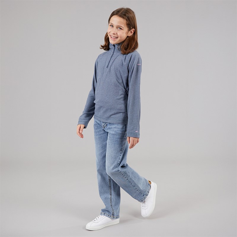 Trespass Junior Mädchen Meadows Half Zip Fleece Marineblau / Pink Logo