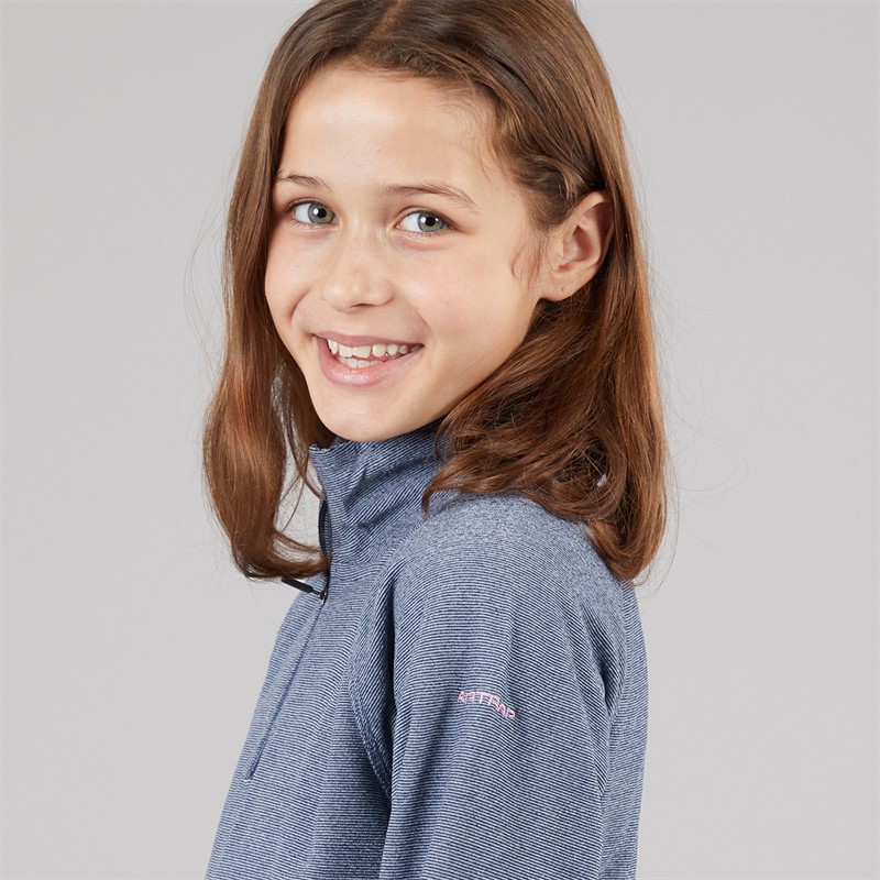 Trespass Junior Mädchen Meadows Half Zip Fleece Marineblau / Pink Logo