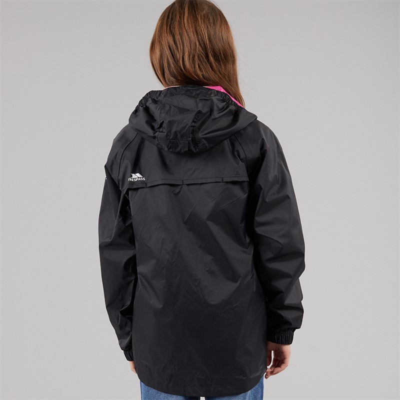 Trespass Girls Qikpac Waterproof Jacket Black/Pink