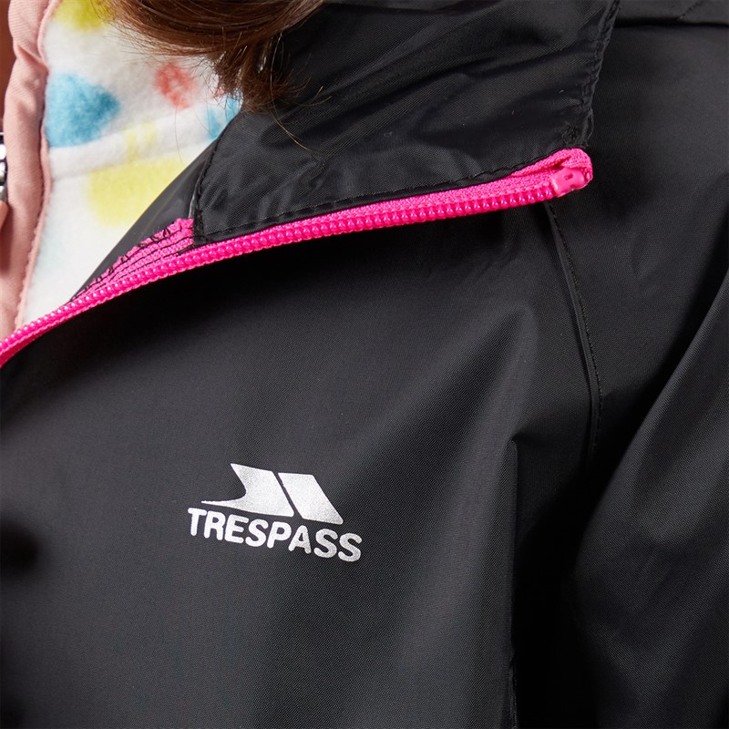 Trespass Girls Qikpac Waterproof Jacket Black/Pink