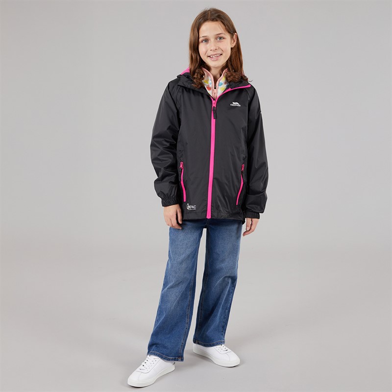 Trespass Girls Qikpac Waterproof Jacket Black/Pink