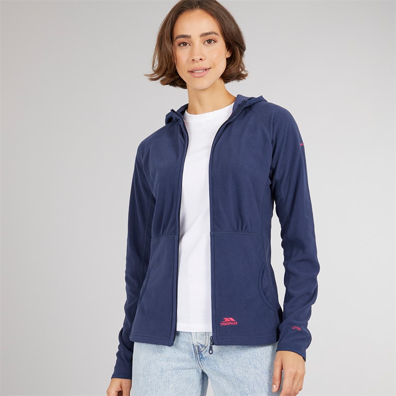 Trespass Damen Marathon Fleece Jacke mit Kapuze und durchgehendem Reissverschluss Marineblau / Pink