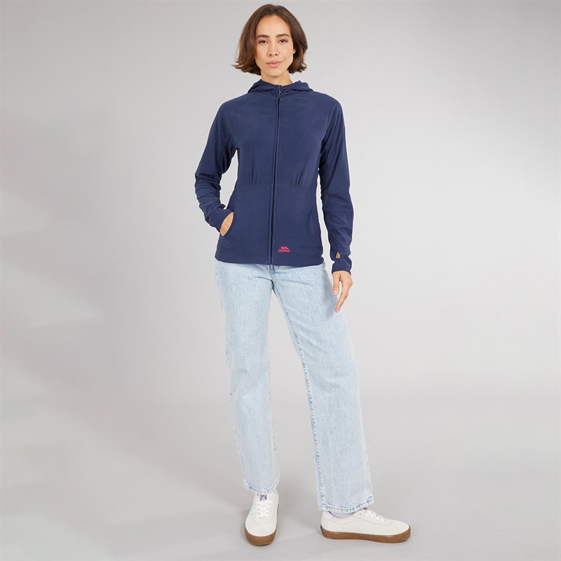 Trespass Damen Marathon Fleece Jacke mit Kapuze und durchgehendem Reissverschluss Marineblau / Pink