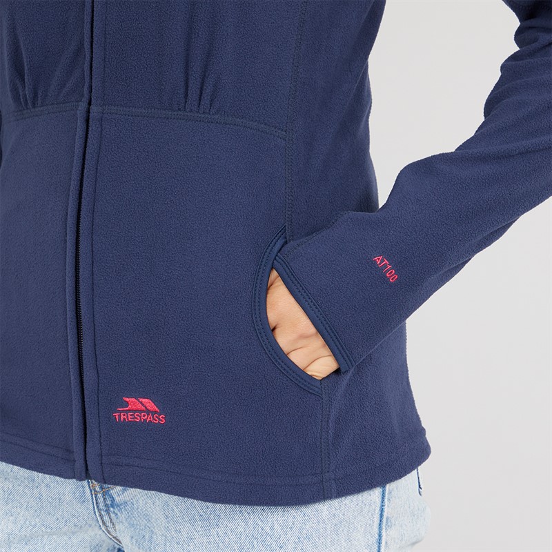 Trespass Damen Marathon Fleece Jacke mit Kapuze und durchgehendem Reissverschluss Marineblau / Pink