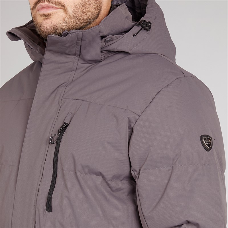 Trespass Mens Clipster Long Padded Hooded Waterproof Jacket Mid Grey