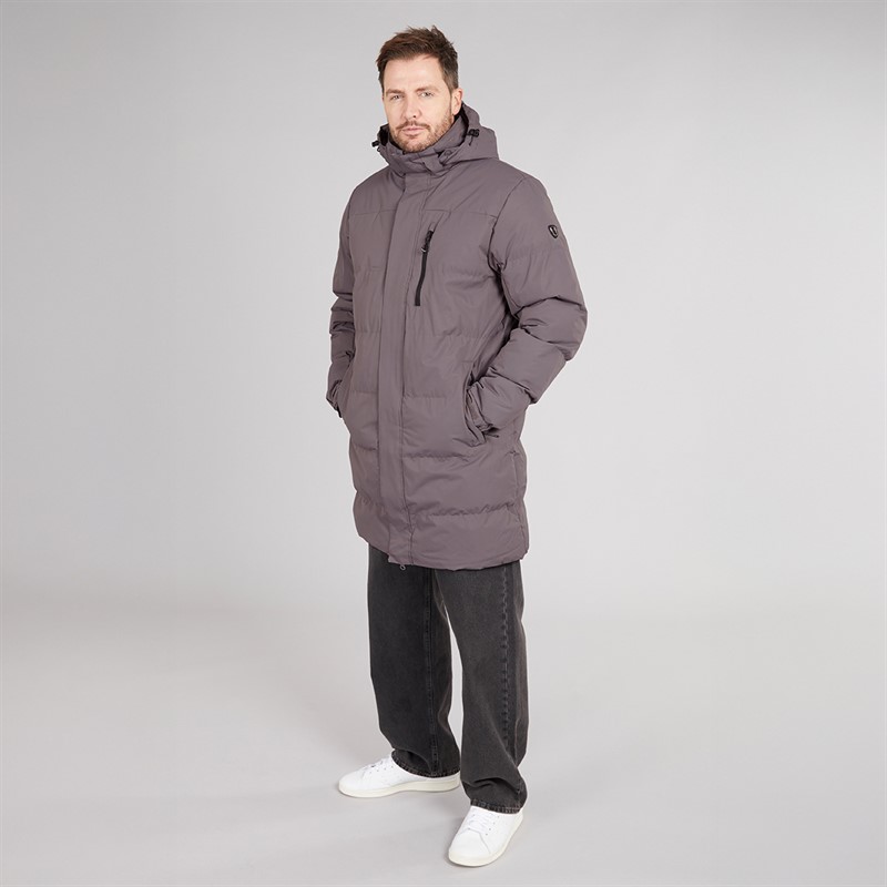 Trespass Mens Clipster Long Padded Hooded Waterproof Jacket Mid Grey