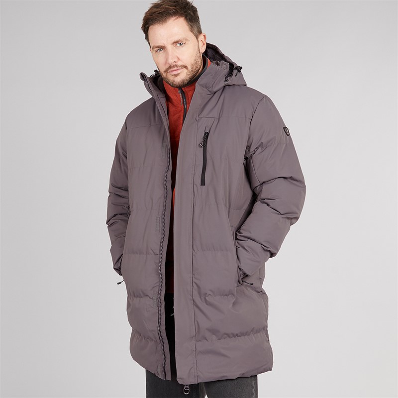 Trespass Mens Clipster Long Padded Hooded Waterproof Jacket Mid Grey