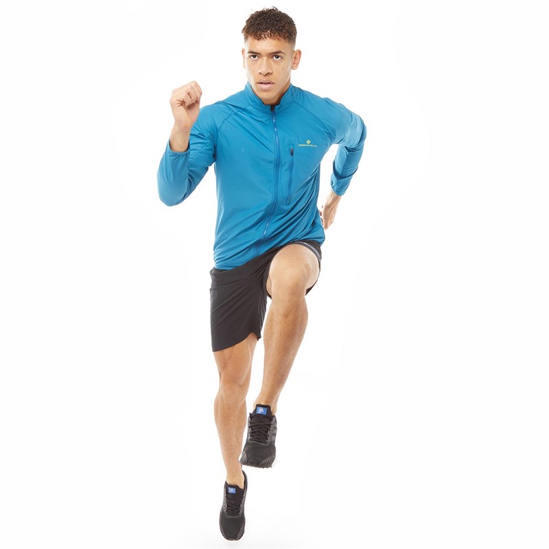 Ronhill Mens Core Running Jacket Prussian Blue/Acid Lime