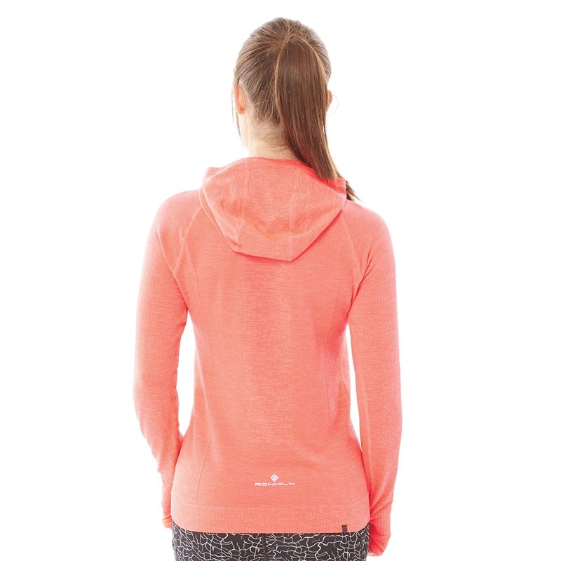 Ronhill Womens  Life Seamless Running Hoodie Hot Coral Marl