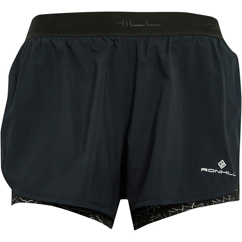Ronhill Womens Life Twin Running Shorts Black/Mono Ripple