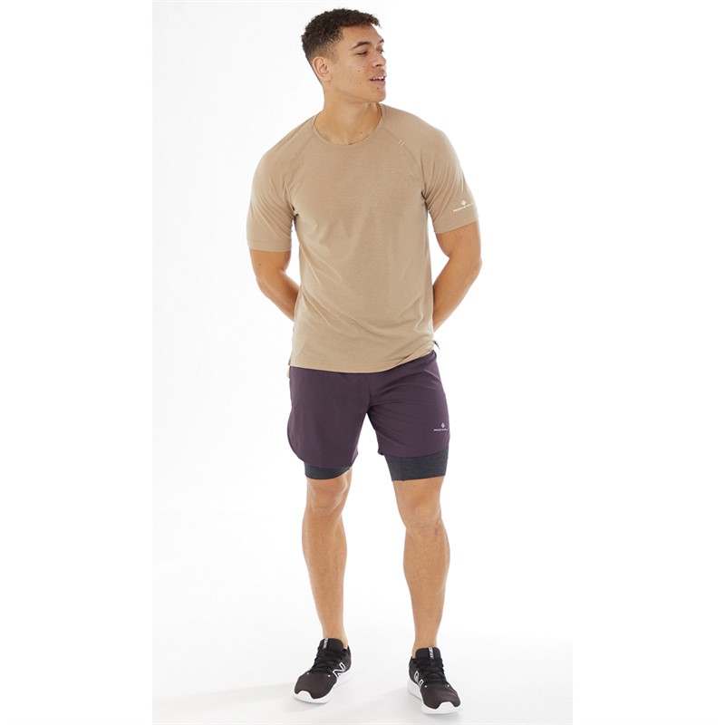 Ron Hill Mens Life Tencel Running Top Latte Marl/Vanilla