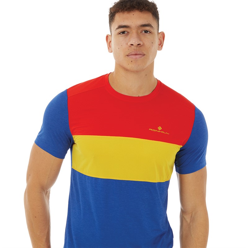 Ron Hill Mens Tech Trio Running Top Dark Cobalt Marl/Solar