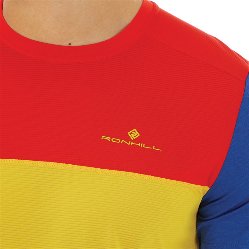 Ron Hill Mens Tech Trio Running Top Dark Cobalt Marl/Solar