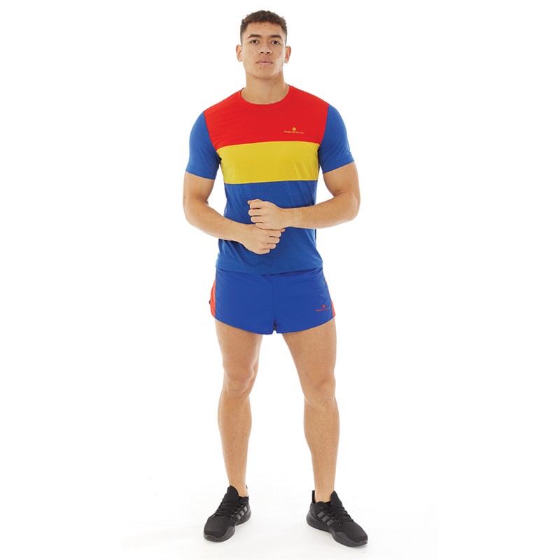 Ron Hill Mens Tech Trio Running Top Dark Cobalt Marl/Solar