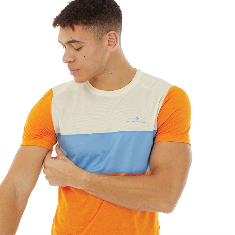 Ron Hill Mens Tech Trio Running Top Spice Marl/Lake Blue