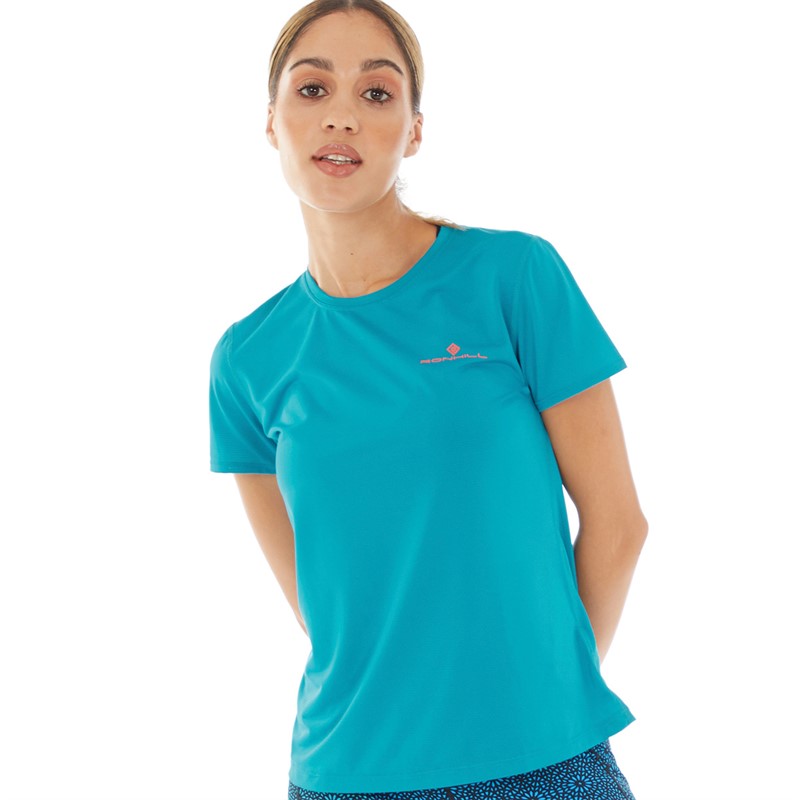 Ron Hill Womens Tech Running Top Azure/Hot Pink