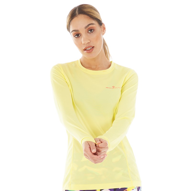 Buy Ron Hill Womens Tech Long Sleeve Running Top Lemongrass Hot Pink