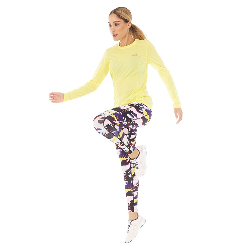 Ron Hill Womens Tech Long Sleeve Running Top Lemongrass/Hot Pink