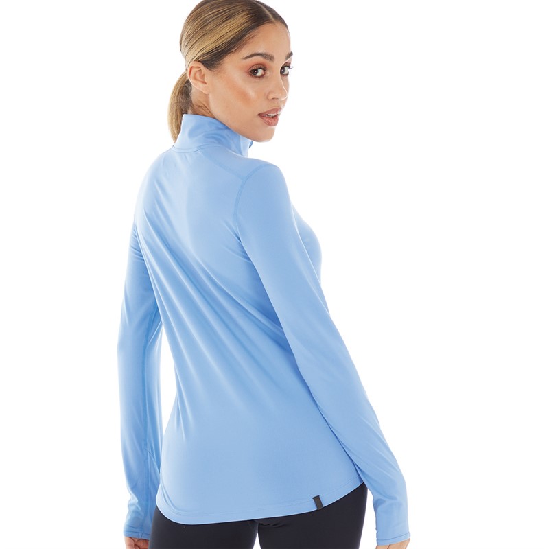 Ron Hill Womens Life Practice 1/2 Zip Running Top Lake Blue/Vanilla