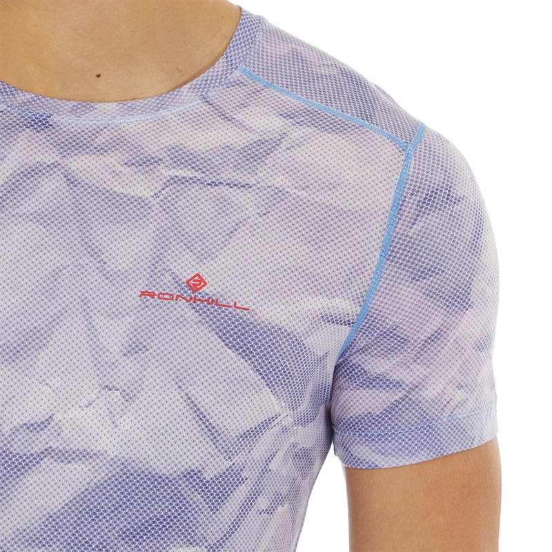 Ron Hill Mens Tech Golden Hour Running Top Lake Blue Crinkle