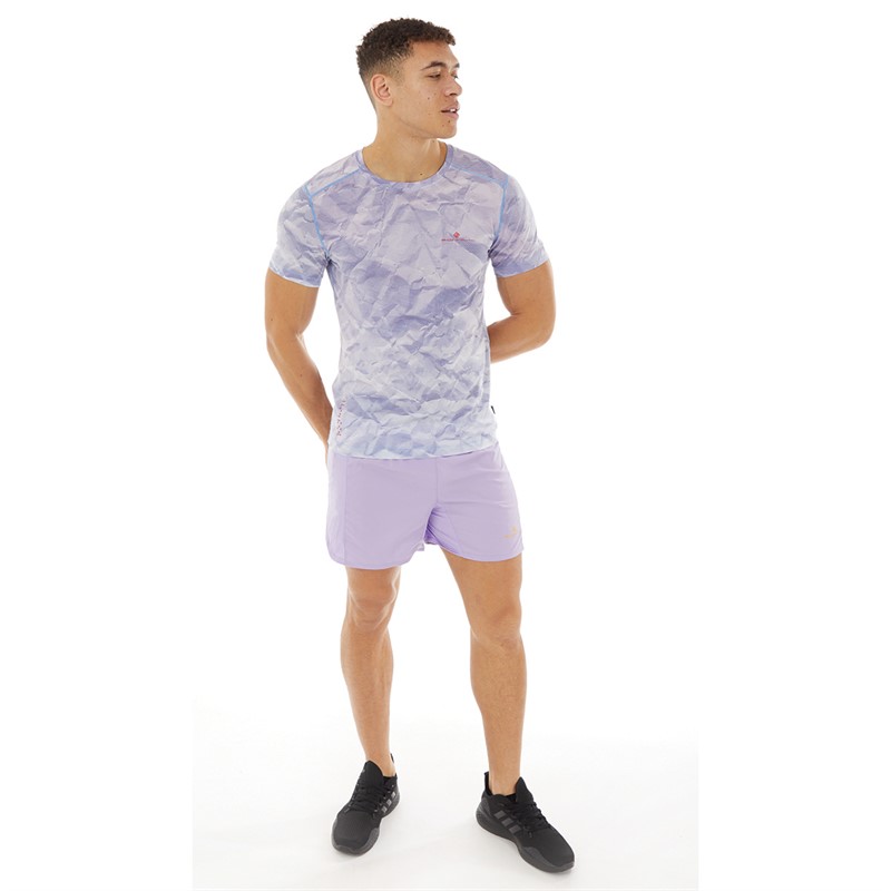 Ron Hill Mens Tech Golden Hour Running Top Lake Blue Crinkle