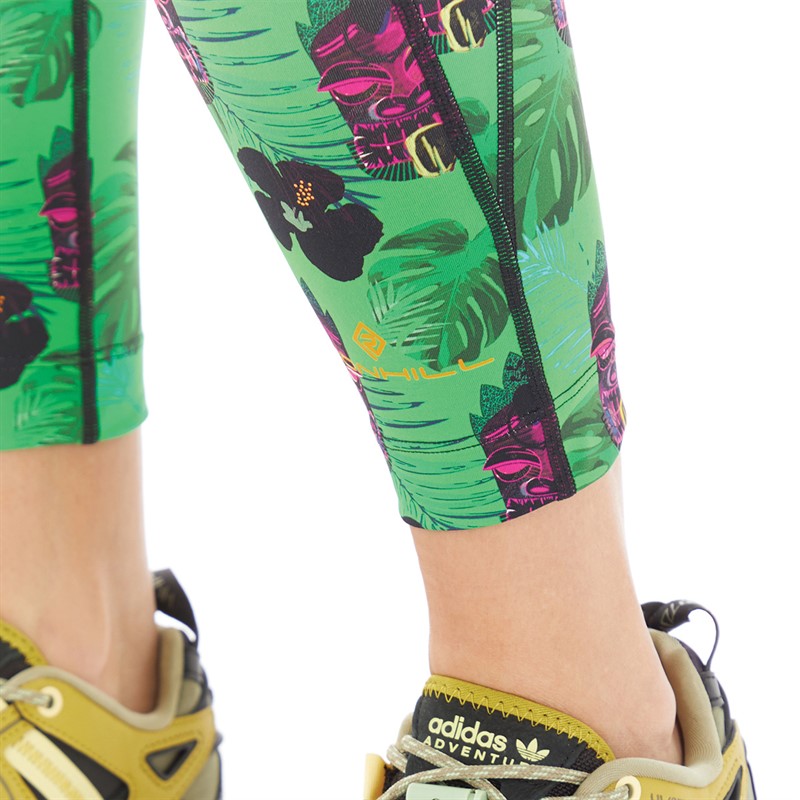 Ron Hill Womens Life Running Crop Tights Bright Green Hibiscus
