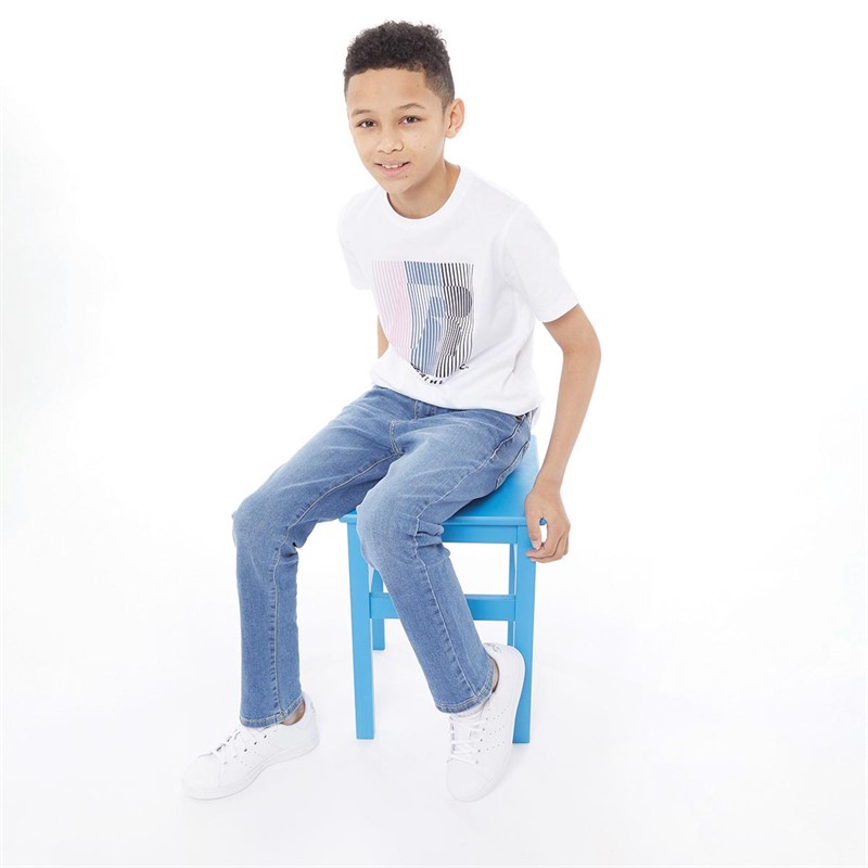 Russell Athletic Boys Striped R Logo T-Shirt Bright White