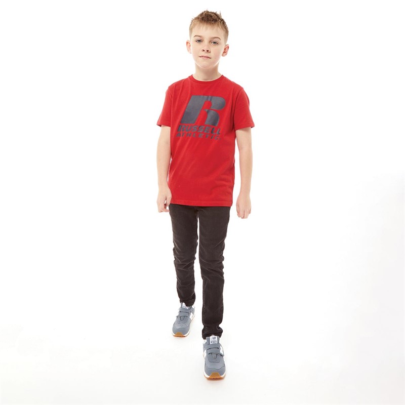 Russell Athletic Boys R Logo T-Shirt Tango Red