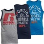 Russell Athletic Boys Three Pack Logo Vests Set Grey Heather/Navy Blazer/Brilliant Blue