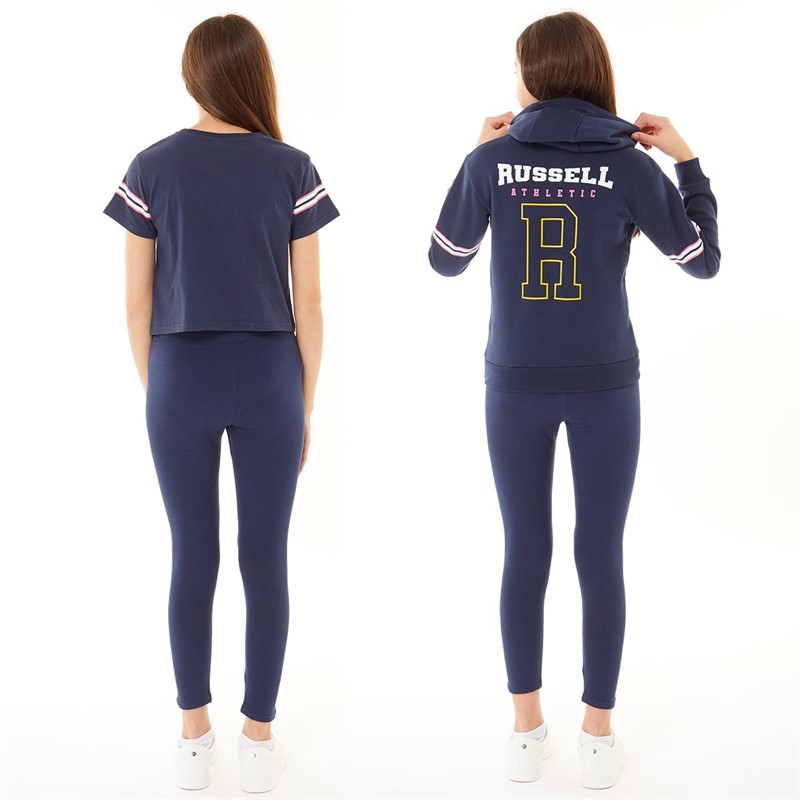 Russell Athletic Girls Hoodie, Leggings And T-Shirt Tracksuit Set Navy Blazer