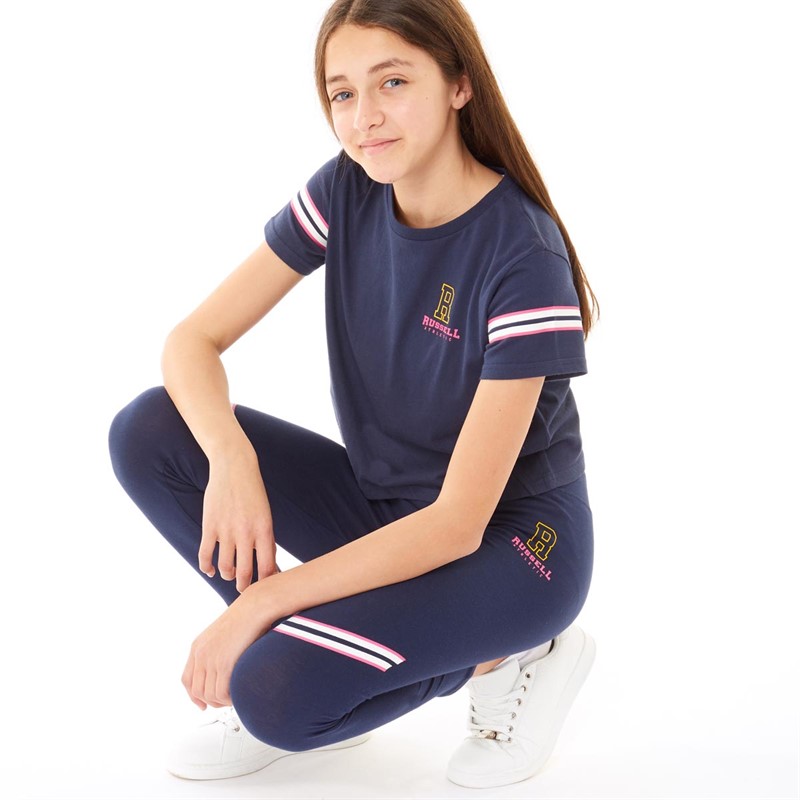 Russell Athletic Girls Hoodie, Leggings And T-Shirt Tracksuit Set Navy Blazer
