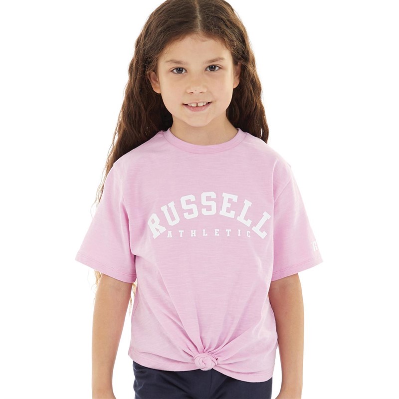 Russell Athletic Girls Front Tie Knot T-Shirt Pastel Lavender