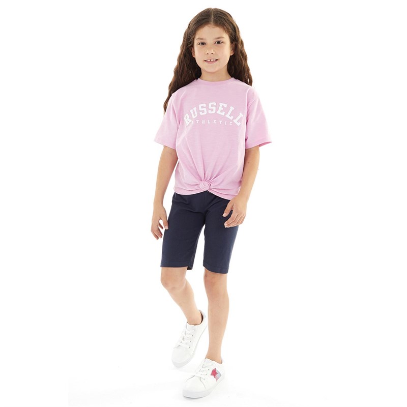 Russell Athletic Girls Front Tie Knot T-Shirt Pastel Lavender