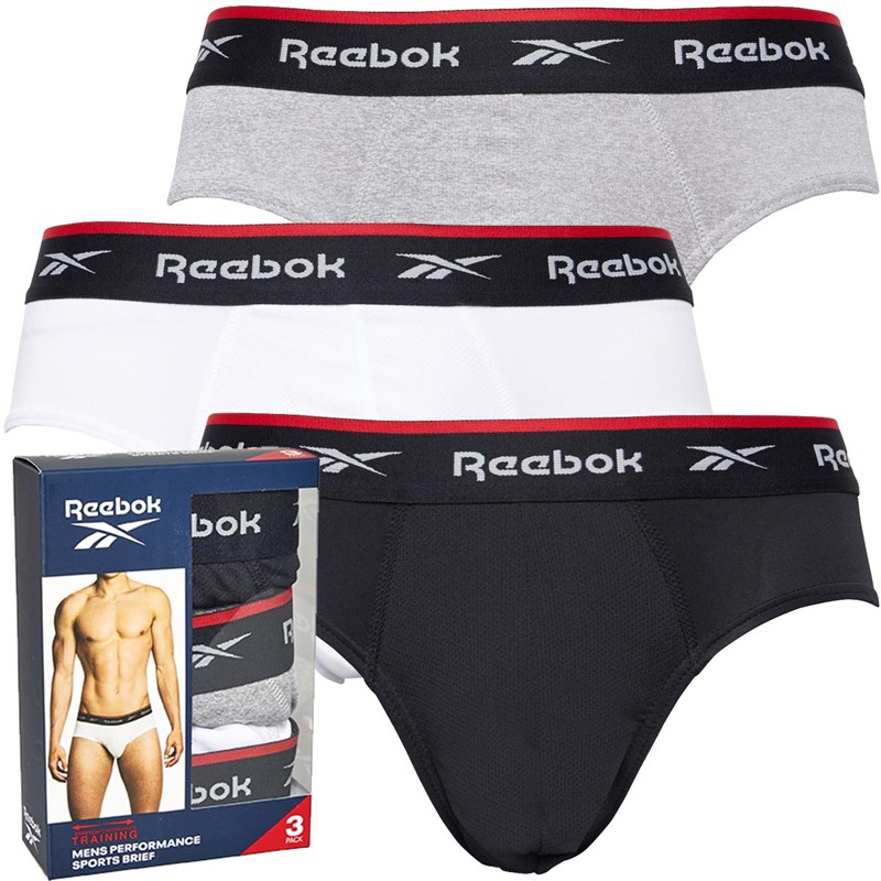 Reebok Mens Wiggins Performance Three Pack Briefs Black Grey Marl White