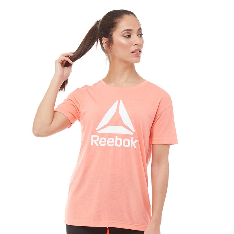 Buy Reebok Womens Workout Ready Logo TShirt Stella Pink