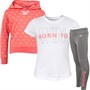 Reebok Junior Three Piece Logo Hoodie T-Shirt And Leggings Suit Sunkist Coral