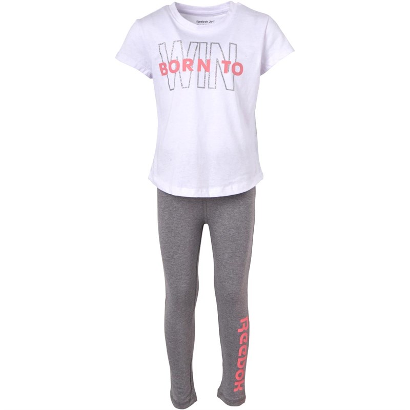 Reebok Childrens Three Piece Logo Hoodie T-Shirt And Leggings Suit Sunkist Coral