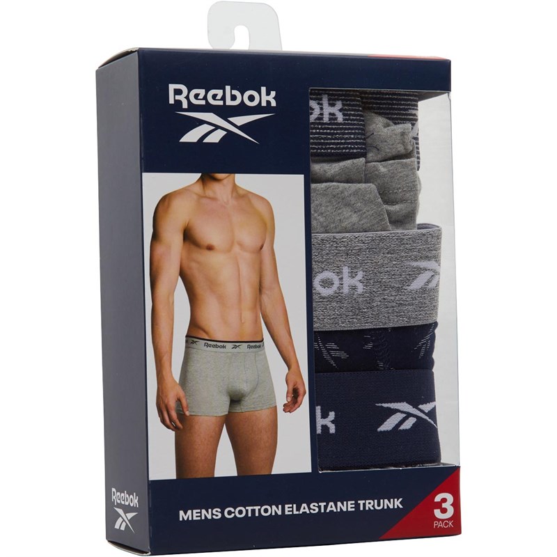 Reebok Mens Barron Three Pack Trunks Grey Marl/Vector Navy/Pin Stripe