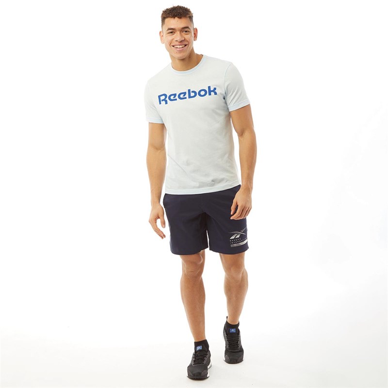 Reebok Mens Graphic Series Linear Logo T-Shirt Glacier Blue
