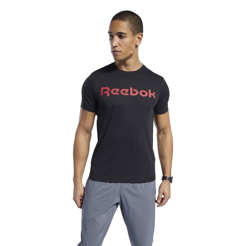 Reebok Mens Graphic Linear Logo Training T-Shirt Black
