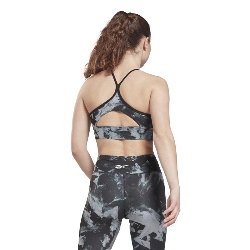 Reebok Womens Meet You There Light Support Printed Sports Bra Black