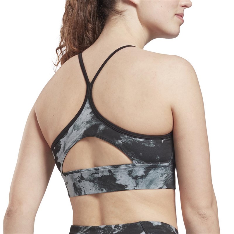 Reebok Womens Meet You There Light Support Printed Sports Bra Black